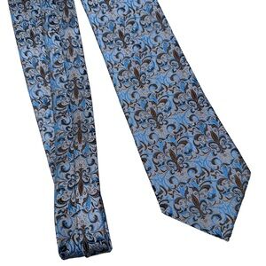 Ateseta Silk Blue‎ brown formal vintage fleur-de-lis pattern Tie necktie Italy